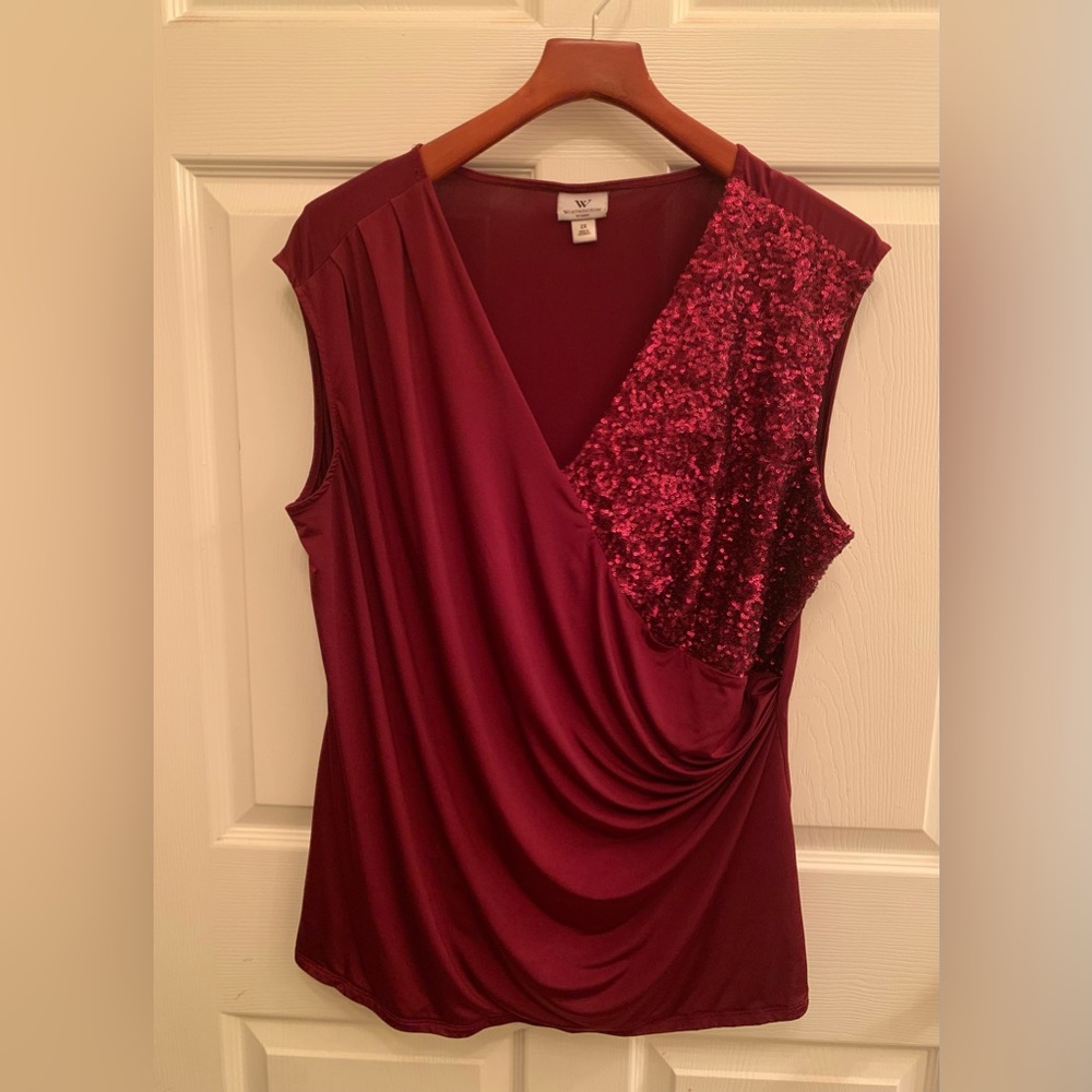 Blouse @Worthington Woman Cap Sleeve Color: Burgundy Great, Pre Loved Condition!